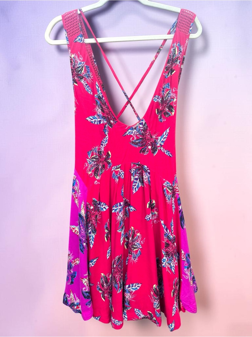 Free People Thought I Was Dreamin Mini Dress Cherry Combo Pink Floral L